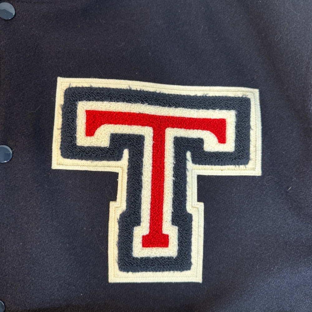 Letterman Jacket 3XL Leather wool Varsity Y2K Patch authentic red blue Wrestling - Picture 16 of 16